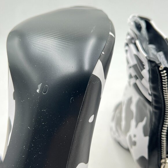 FSJ Black Cow Peep Toe Slouch Ankle Boots Chunky Stacked Heels Party Prom Shoes - Picture 5 of 7